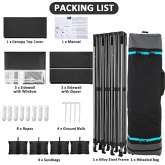HOTEEL 10x30 Heavy Duty Canopy with 8 sidewalls, Outdoor Tents for Parties,Wedding,Commercial ,Pop Up Tent with Roller Bag,Black