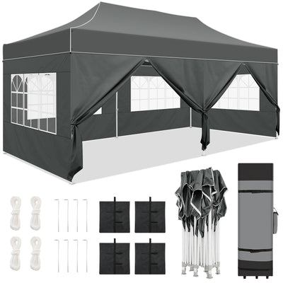 HOTEEL Tents for Parties, 10x20 Pop Up Canopy Tent Heavy Duty with 6 Sidewalls, Commercial Outdoor Canopy Tents for Event Wedding, All Season UV 50+& Waterproof with Roller Bag, Thickened Legs, Black