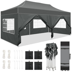 HOTEEL Tents for Parties, 10x20 Pop Up Canopy Tent Heavy Duty with 6 Sidewalls, Commercial Outdoor Canopy Tents for Event Wedding, All Season UV 50+& Waterproof with Roller Bag, Thickened Legs, Black
