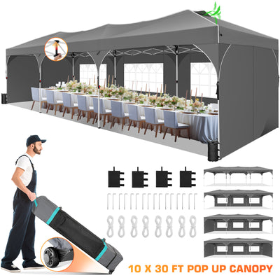 COBIZI 10'x10'/10'x20'/10'x30' Pop Up Canopy Tent with 4 Sidewalls, One-Push Center Lock, UPF 50+ Waterproof Easy Up Gazebo,Outdoor Sun Shelte SPC000142x