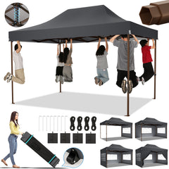 HOTEEL 13x26 Heavy Duty Pop Up Canopy,Instant Outdoor Gazebo with 6 Sidewalls, Commercial Grade Party Tent for Wedding Events, Hexagonal Frame,Black