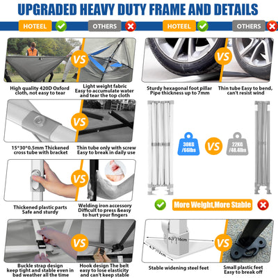 HOTEEL 10x15 Pop Up Canopy Tent Heavy Duty with 4 Sidewalls,Tents for Parties Outdoor Canopy Event Tent Wedding with Roller Bag,UV 50+ & Upgraded No Water Accumulation,Thick Hexagonal Legs