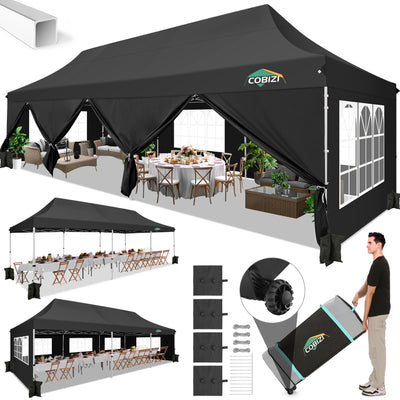 COBIZI 10'x30' Large Pop up Canopy, Easy Set Up  With 8 Removable Sidewalls SPC122