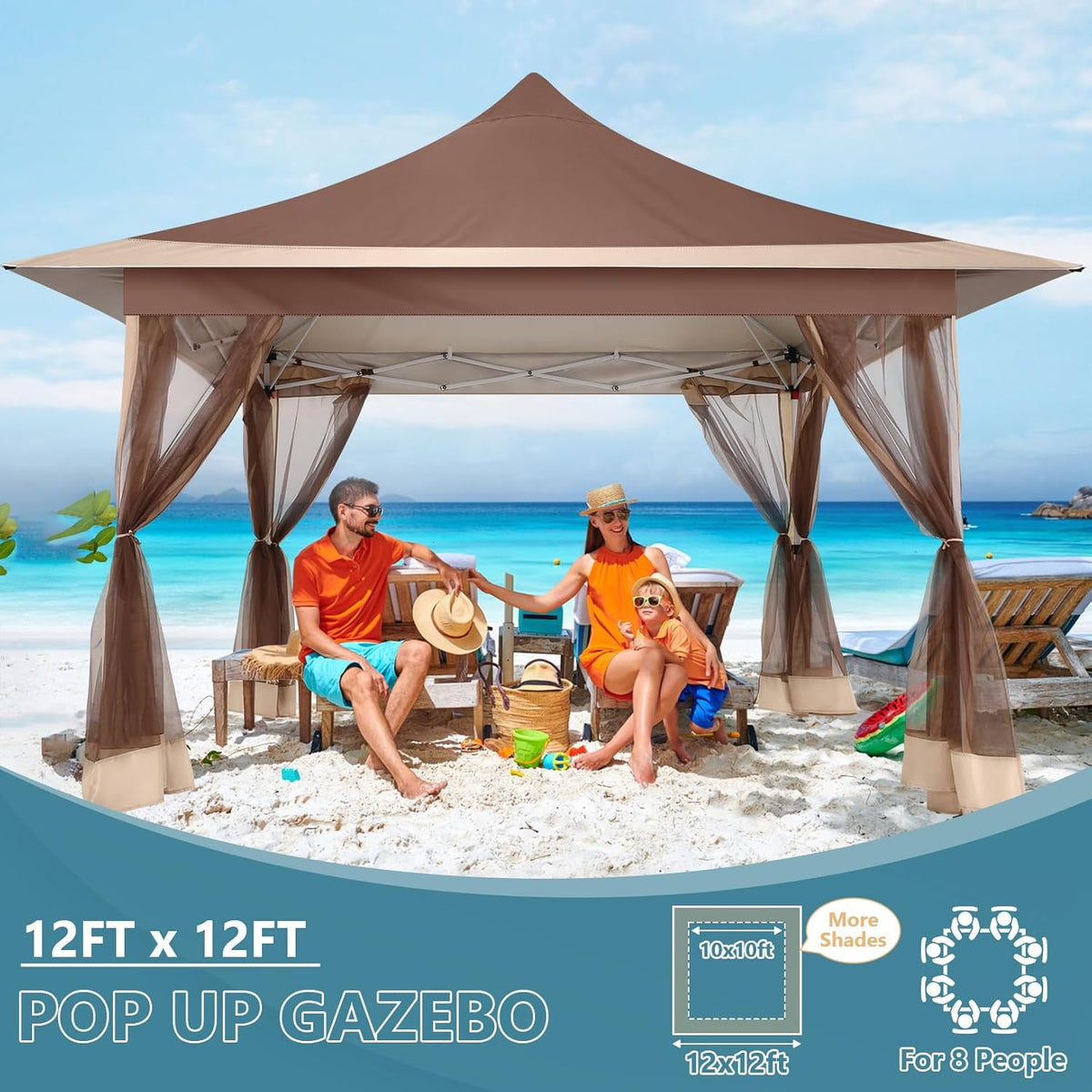 COBIZI 12'x12' Pop-up Gazebo Canopy, Durable Gazing Pavilion with Mosquito Netting SPC149