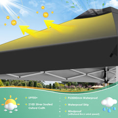 COBIZI 10' x 20' pop-up patio umbrella with side walls, waterproof canopy tent with reinforced poles, easy to set up, includes sandbags, suitable for backyards, camping, weddings, and more