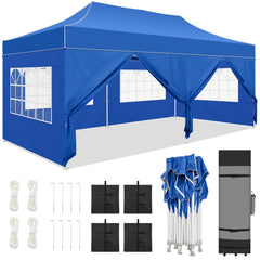 HOTEEL Tents for Parties, 10x20 Pop Up Canopy Tent Heavy Duty with 6 Sidewalls, Commercial Outdoor Canopy Tents for Event Wedding, All Season UV 50+& Waterproof with Roller Bag, Thickened Legs, Black