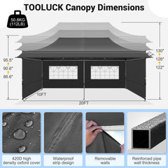 COBIZI 10X20 ft Canopy with Extended Awning, Heavy Duty EZ Pop up Folding Canopy Tent with Roller Bag, Rainproof&Sunproof Awning Gazebo Shelter for Party Events, Market, Vendor