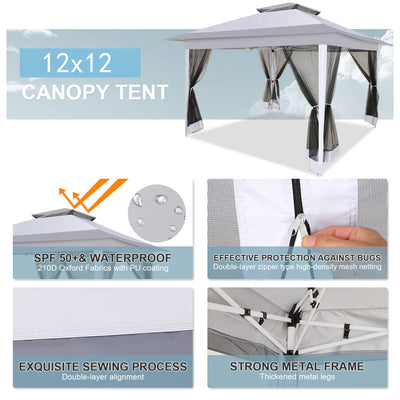 COBIZI 12'x12' Gazebo Tent Outdoor Pop up Gazebo Canopy Shelter with Mosquito Netting, Gray