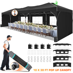 COBIZI 10x20 EZ Pop Up Canopy Tent Party Tent Outdoor Event Protable Instant Shelter Canopy Gazebo with Sandbags and Carry Bag,Black