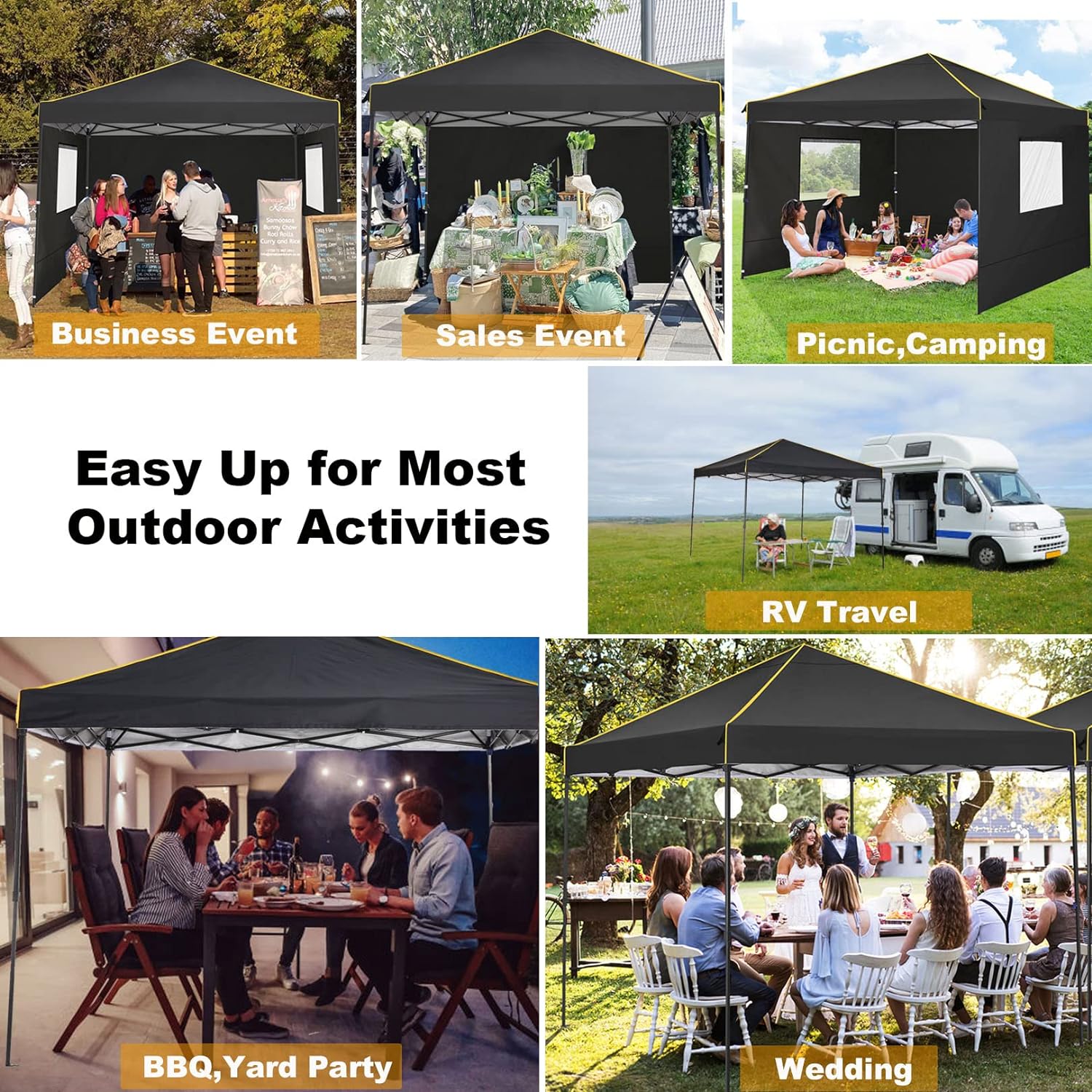 HOTEEL 10' x 10' Outdoor Canopy Party Tent EZ Pop up Canopy Portable Commercial Instant Canopy Shelter Tent Waterproof Gazebo with 4 Sidewalls & Carry Bag,Stakes & Ropes
