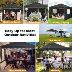 HOTEEL 10' x 10' Outdoor Canopy Party Tent EZ Pop up Canopy Portable Commercial Instant Canopy Shelter Tent Waterproof Gazebo with 4 Sidewalls & Carry Bag,Stakes & Ropes
