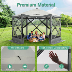 COBIZI 12x12ft Pop-up Gazebo EZ Set-up Camping Canopy Tent with 6 Sides Mosquito Netting, Waterproof, UV Resistant, Portable Screen House Room, Outdoor Party Tent with Carry bag, Ground Spike