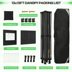 Hoteel 13x13 Pop up Canopy with 4 Removable Sidewalls, Outdoor Canopy Tents for Parties Wedding, High Stability, Instant Sun Protection Shelter with Upgrade Raised Roof and Carry Bag