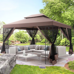 COBIZI 10' x 13' Pop Up Gazebo, Outdoor Steel Double Roof Canopy, Metal Frame Pavilion with Mosquito Netting, Sunshade for Garden, Patio, Lawns, Gray