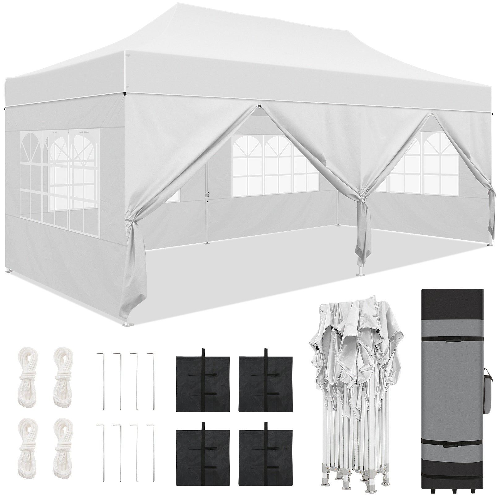 HOTEEL Tents for Parties, 10x20 Pop Up Canopy Tent Heavy Duty with 6 Sidewalls, Commercial Outdoor Canopy Tents for Event Wedding, All Season UV 50+& Waterproof with Roller Bag, Thickened Legs, Black