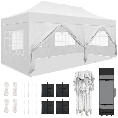 HOTEEL Tents for Parties, 10x20 Pop Up Canopy Tent Heavy Duty with 6 Sidewalls, Commercial Outdoor Canopy Tents for Event Wedding, All Season UV 50+& Waterproof with Roller Bag, Thickened Legs, Black