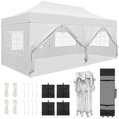HOTEEL Tents for Parties, 10x20 Pop Up Canopy Tent Heavy Duty with 6 Sidewalls, Commercial Outdoor Canopy Tents for Event Wedding, All Season UV 50+& Waterproof with Roller Bag, Thickened Legs, Black