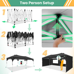Cobizi 10'x20' Up Pop Up Canopy Tent, Party Tents with One Push Central Button Air Vent, Instant Canopy Tent with Sidewalls & Reflective Strip SPC000142