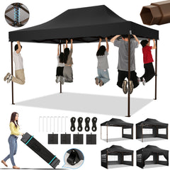HOTEEL 13x26 Heavy Duty Pop Up Canopy,Instant Outdoor Gazebo with 6 Sidewalls, Commercial Grade Party Tent for Wedding Events, Hexagonal Frame,Black