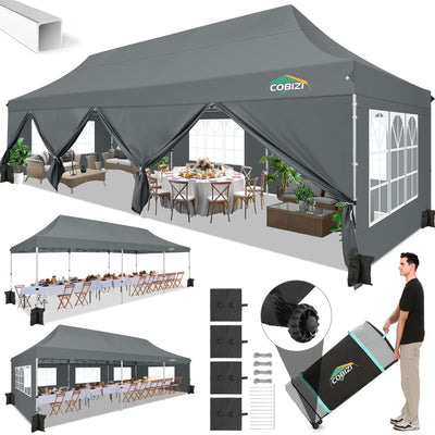 COBIZI 10'x30' Large Pop up Canopy, Easy Set Up  With 8 Removable Sidewalls SPC122