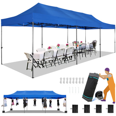 HOTEEL 10x30 Pop Up Canopy, Heavy Duty Canopy UPF 50+ All Season Wind Waterproof Commercial Outdoor Wedding Party Tents Gazebo with Roller Bag, Dark Blue