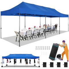 HOTEEL 10x30 Pop Up Canopy, Heavy Duty Canopy UPF 50+ All Season Wind Waterproof Commercial Outdoor Wedding Party Tents Gazebo with Roller Bag, Dark Blue