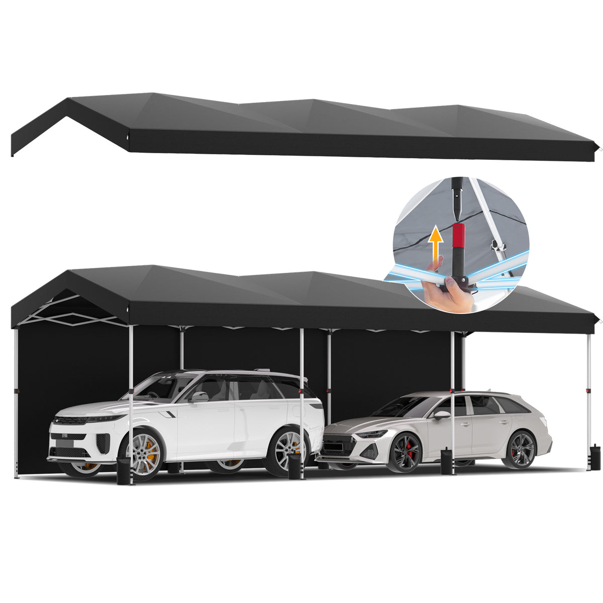 COBIZI 10'x30' Pop Up Canopy-Easy Up Carport Canopy with One Push Setup-Outdoor Sun Shade&Waterppof Tent for Parties, Camping, Events-with 3 Sidewalls,Wheel Bag,4 Weight Bags,4 Ropes& 12 Stakes