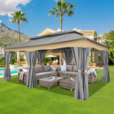 COBIZI 12'x20' Patios Gazebos with 4 Sidewalls & Double Soft Roof, Khaki SPC307
