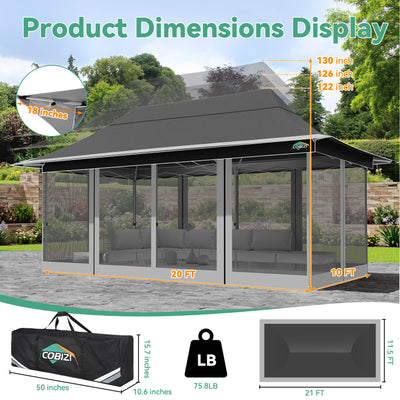 COBIZI 12'x20' Pop Up Gazebo Easy Setup with Mosquito Netting SPC251