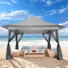 HOTEEL 12x12 EZ Pop Up Gazebo Tent with Sidewalls,Patio Gazebo Instant Shelter for Outdoor Party Camping Backyard Beach with Carry Bag,Stakes,Ropes,Khaki
