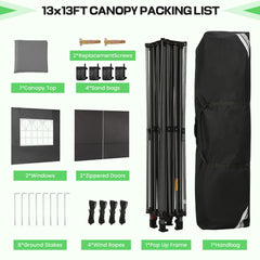 Hoteel 13x13 Pop up Canopy with 4 Removable Sidewalls, Outdoor Canopy Tents for Parties Wedding, High Stability, Instant Sun Protection Shelter with Upgrade Raised Roof and Carry Bag