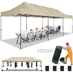 HOTEEL 10x30 Pop Up Canopy, Heavy Duty Canopy UPF 50+ All Season Wind Waterproof Commercial Outdoor Wedding Party Tents Gazebo with Roller Bag, Dark Blue