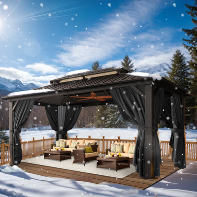 COBIZI 10'x15'  Heavy Duty Hard Top Gazebo with Curtains & Netting, Black SPC274