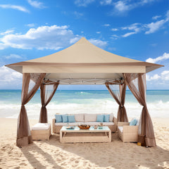 HOTEEL 12x12 EZ Pop Up Gazebo Tent with Sidewalls,Patio Gazebo Instant Shelter for Outdoor Party Camping Backyard Beach with Carry Bag,Stakes,Ropes,Khaki