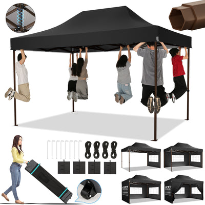HOTEEL 10'x15' Heavy Duty Canopy Tent for Outside,Commercial Pop Up Gazebo with 4 Waterproof Walls,Hexagonal Frame & Roller Ba,Outdoor Weddings,Parties