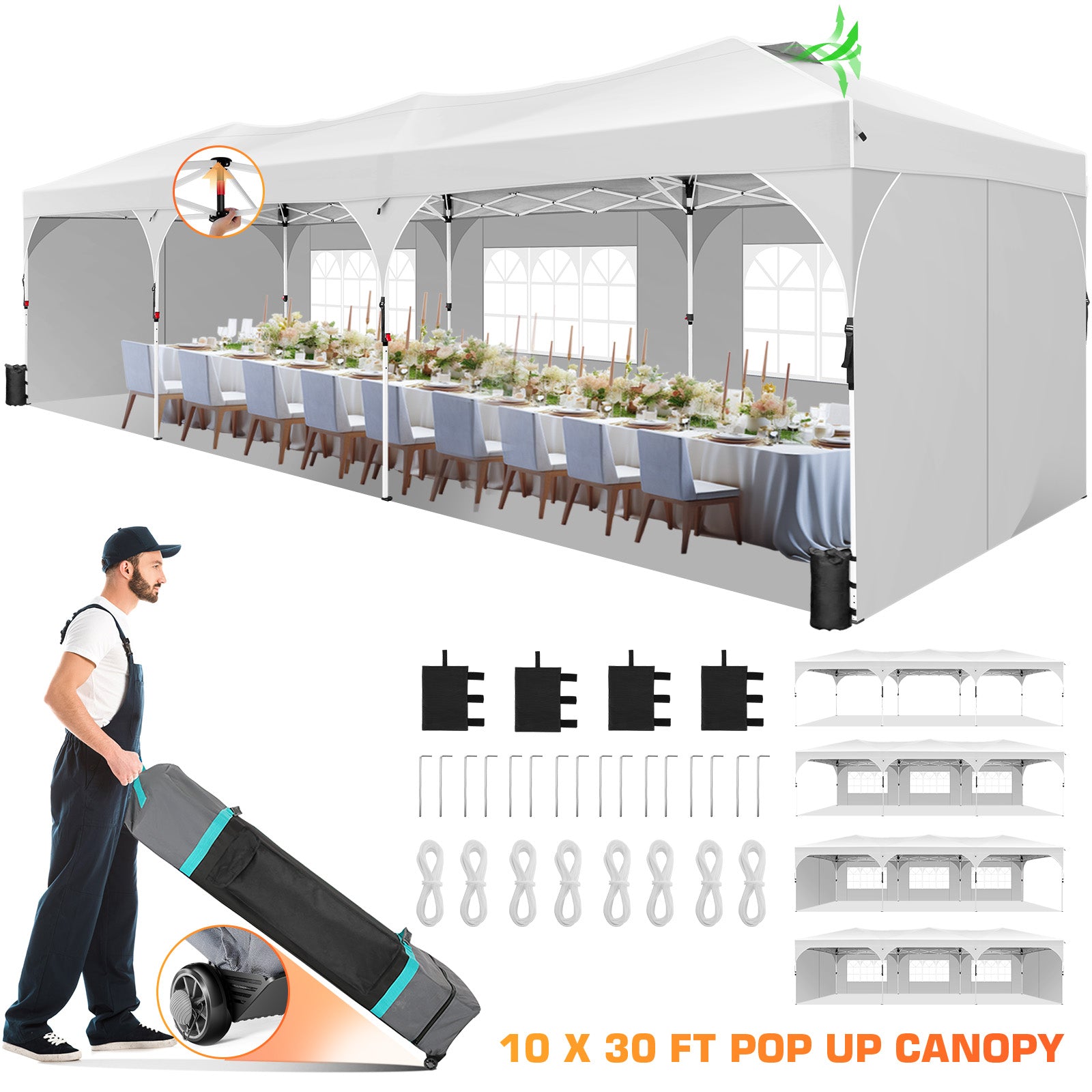 COBIZI 10x10 Pop Up Canopy Gazebo with Sidewalls,One-Push Center Lock,Easy Up Tent,UPF 50+ Waterproof Canopy for Outdoor Party,Event,Commercial Market,with Air Vent & Sandbags,Black