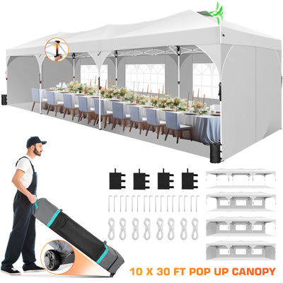 COBIZI 10'x10'/10'x20'/10'x30' Pop Up Canopy Tent with 4 Sidewalls, One-Push Center Lock, UPF 50+ Waterproof Easy Up Gazebo,Outdoor Sun Shelte SPC000142x