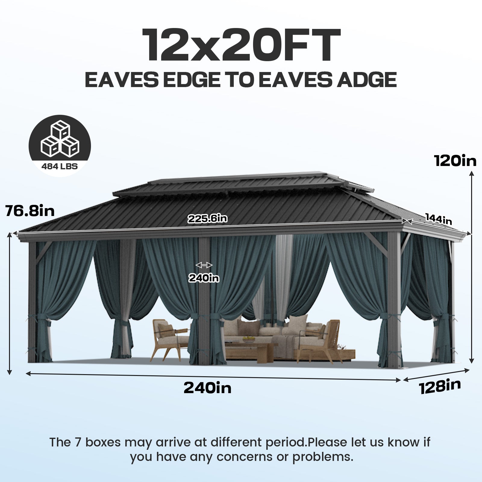 COBIZI 12'x20'  Heavy Duty Double HardTop Gazebo with Privacy Curtains & Netting, SPC91