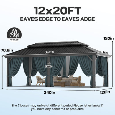 COBIZI 12'x20'  Heavy Duty Double HardTop Gazebo with Privacy Curtains & Netting, SPC91