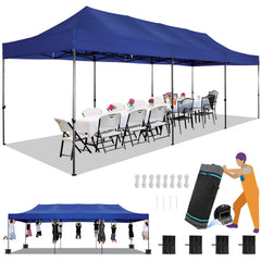 HOTEEL 10x30 Pop Up Canopy, Heavy Duty Canopy UPF 50+ All Season Wind Waterproof Commercial Outdoor Wedding Party Tents Gazebo with Roller Bag, Dark Blue