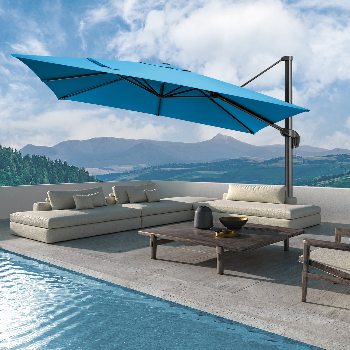 Hoteel 10 Ft Patio Umbrella Outdoor Cantilever Square Umbrella Aluminum Offset Umbrella with Base, 360° Rotation，Blue12