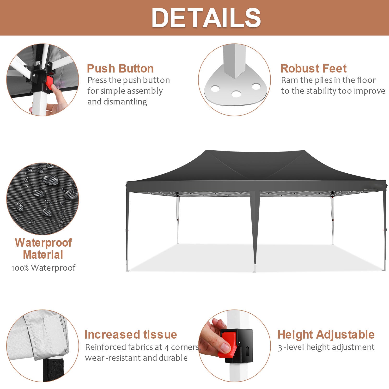 HOTEEL 10' x 20' Pop up Canopy Tent,Heavy Duty Waterproof Commercial Instant Gazebo,Outdoor Canopy for Party,Wedding,Event,Backyard,Black