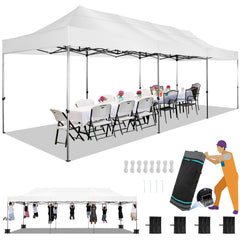HOTEEL 10x30 Pop Up Canopy, Heavy Duty Canopy UPF 50+ All Season Wind Waterproof Commercial Outdoor Wedding Party Tents Gazebo with Roller Bag, Dark Blue