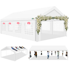 HOTEEL 13x26 Heavy Duty Party Tent, Outdoor Large Canopy Wedding Tent with Removable Sidewalls, White Event Shelter, Windproof, UV 50+, Outdoor Gazebo with Built-in Sandbags for Catering, BBQs, White