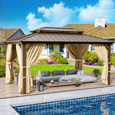 COBIZI 10'x12'  Heavy Duty Hard Top Gazebo with Curtains & Netting, Black SPC277