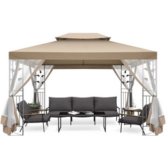 COBIZI 10' x 13' Pop Up Gazebo, Outdoor Steel Double Roof Canopy, Metal Frame Pavilion with Mosquito Netting, Sunshade for Garden, Patio, Lawns, Gray