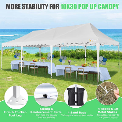 HOTEEL 10'x30' Pop Up Canopy Tent with 8 Sidewalls, Heavy Duty Wedding Event Tents, Party Gazebo with Roller Bag,UPF 50+ Windproof Waterproof,White