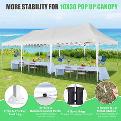 HOTEEL 10'x30' Pop Up Canopy Tent with 8 Sidewalls, Heavy Duty Wedding Event Tents, Party Gazebo with Roller Bag,UPF 50+ Windproof Waterproof,White