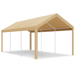 Hoteel 12'x20' Carport Heavy Duty Galvanized Car Canopy Tents with Powder-Coated Steel Frame, Quick Assembly Steel Shelter with All-Season Tarp for Outdoor Truck Boat Car Port Party Storage, Khaki