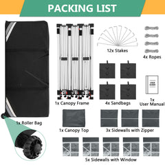 Hoteel 10'x30' Pop up Canopy, Pop up Party Tent with 6 Removable Sidewalls, Outdoor Event Gazebo, Commercial Canopy Tents for Parties Wedding, Gray